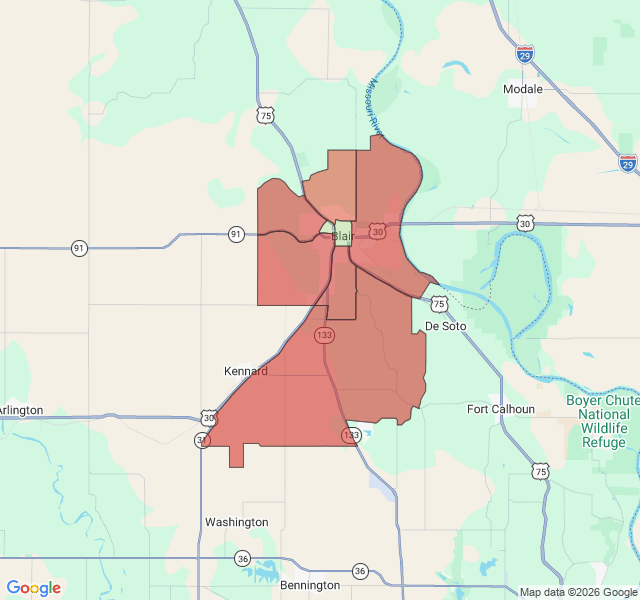 Map of septic coverage in Blair, NE
