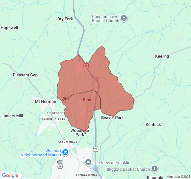 Map of septic coverage in Blairs, VA