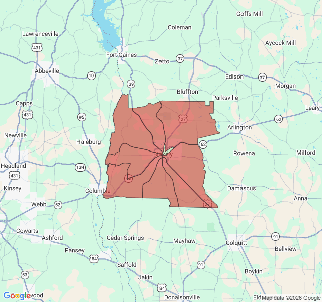 Map of septic coverage in Blakely, GA