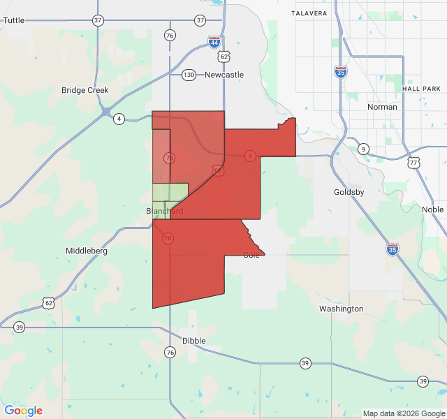 Map of septic coverage in Blanchard, OK