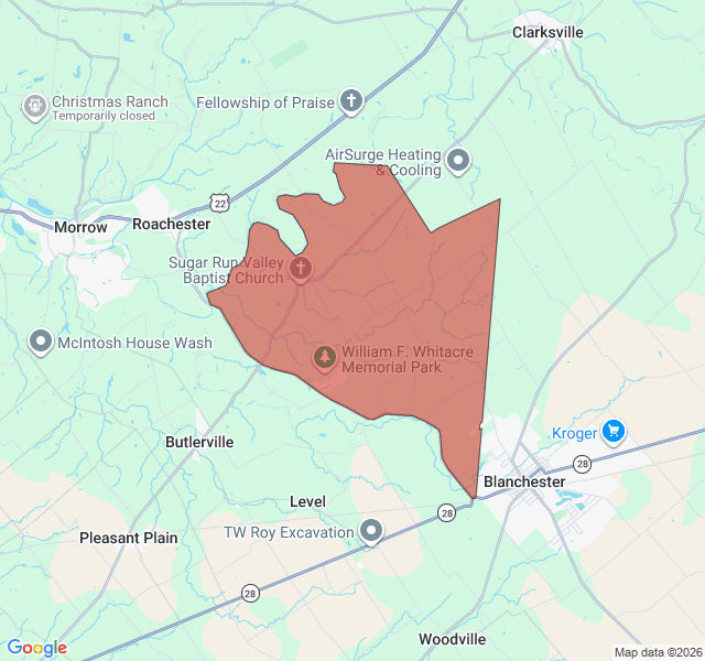 Map of septic coverage in Blanchester, OH