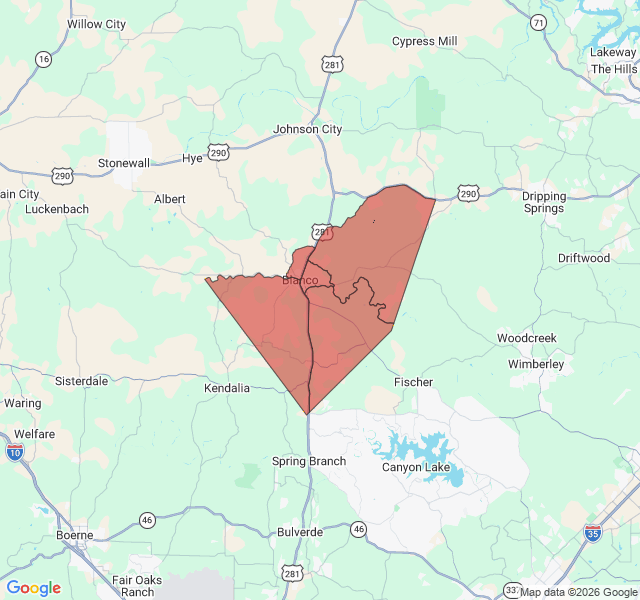 Map of septic coverage in Blanco, TX