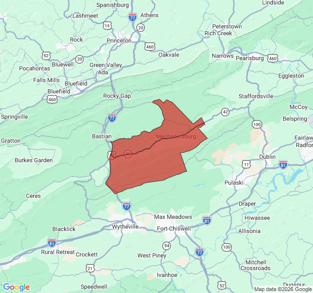 Map of septic coverage in Bland, VA