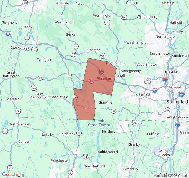 Map of septic coverage in Blandford, MA