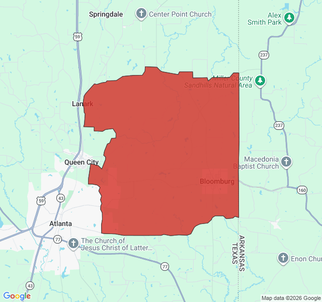 Map of septic coverage in Bloomburg, TX