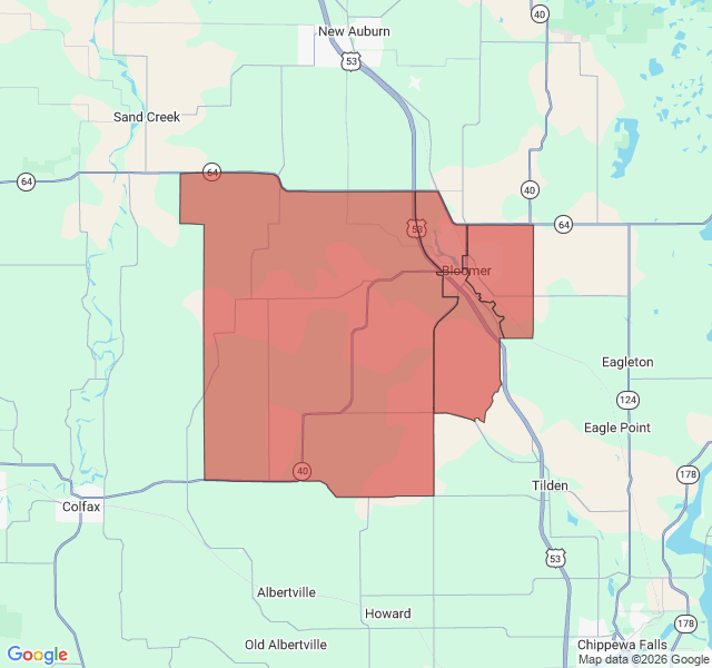 Map of septic coverage in Bloomer, WI