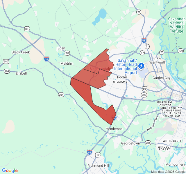 Map of septic coverage in Bloomingdale, GA