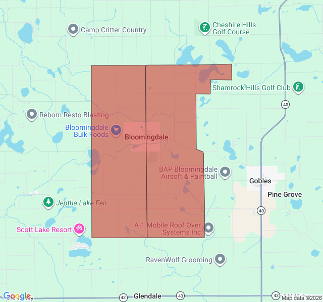 Map of septic coverage in Bloomingdale, MI