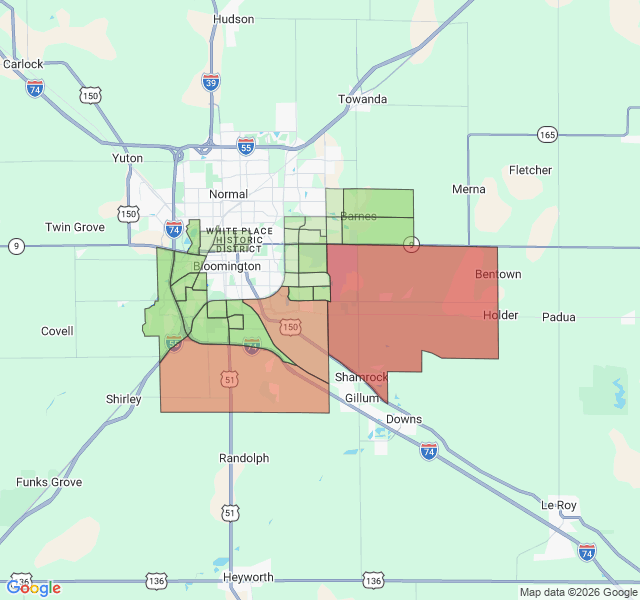 Map of septic coverage in Bloomington, IL