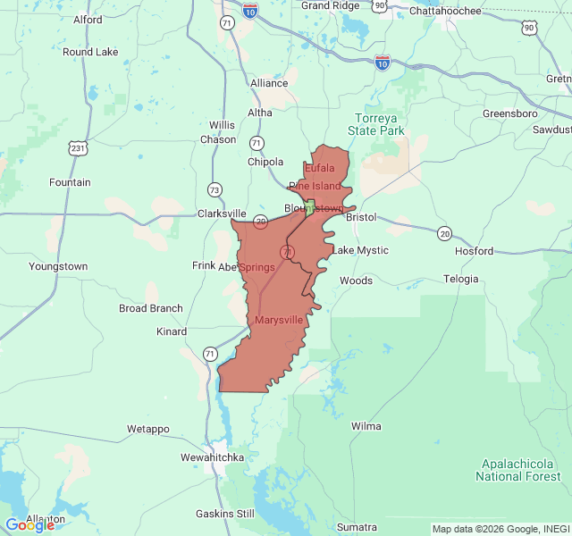 Map of septic coverage in Blountstown, FL