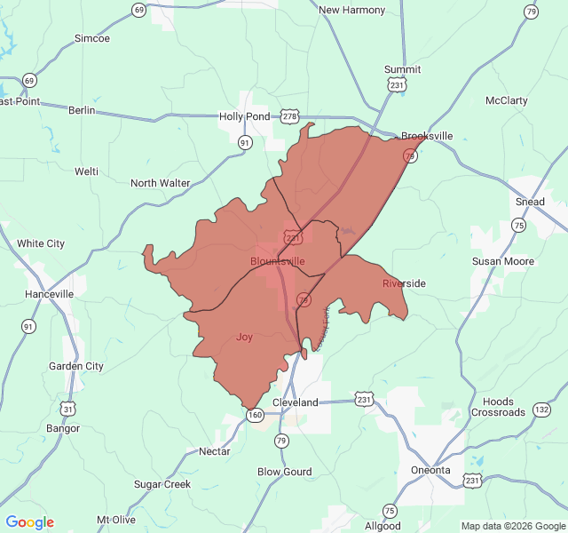 Map of septic coverage in Blountsville, AL