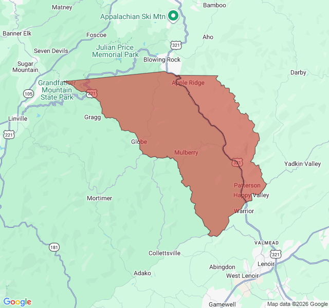 Map of septic coverage in Blowing Rock, NC
