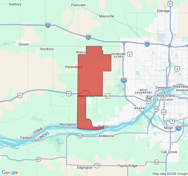Map of septic coverage in Blue Grass, IA