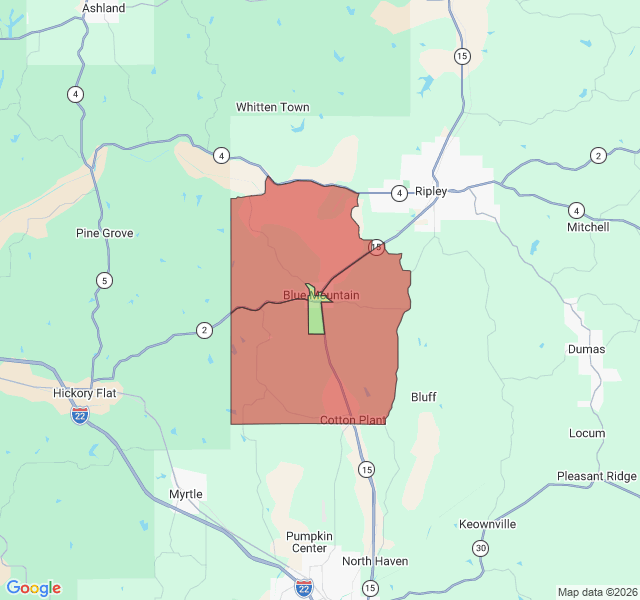 Map of septic coverage in Blue Mountain, MS