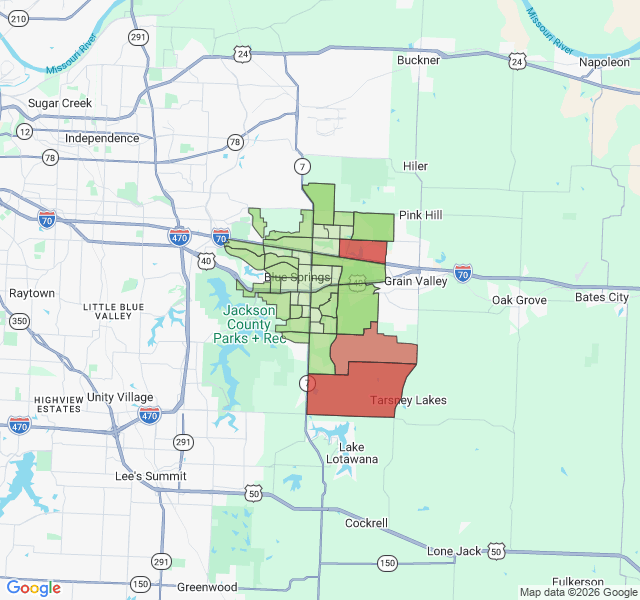 Map of septic coverage in Blue Springs, MO