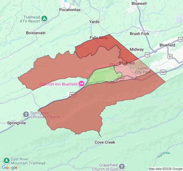Map of septic coverage in Bluefield, VA