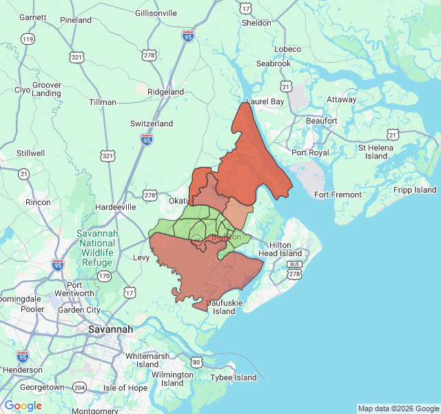 Map of septic coverage in Bluffton, SC
