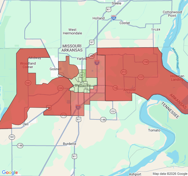 Map of septic coverage in Blytheville, AR