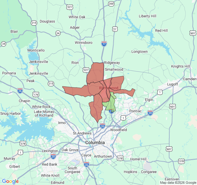 Map of septic coverage in Blythewood, SC