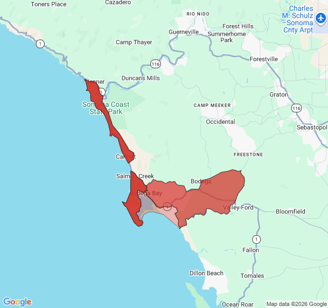 Map of septic coverage in Bodega Bay, CA