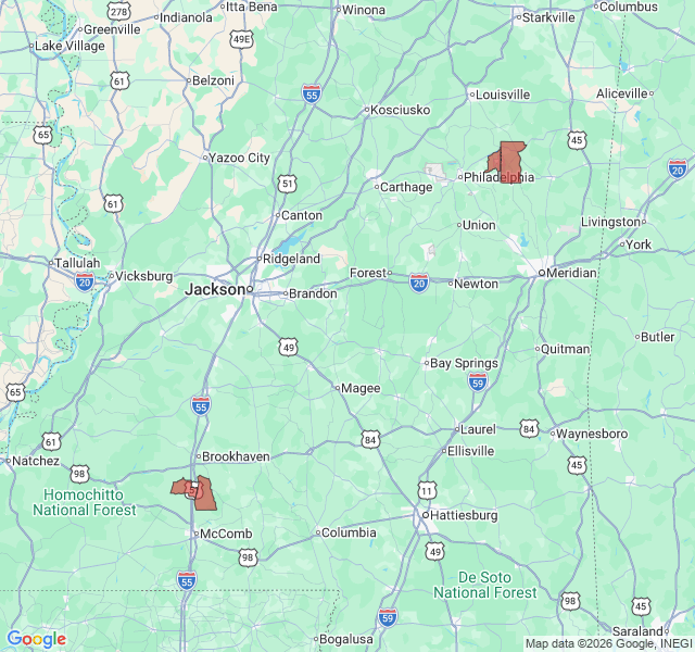Map of septic coverage in Bogue Chitto, MS