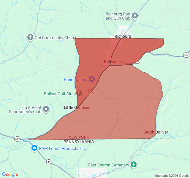 Map of septic coverage in Bolivar, NY