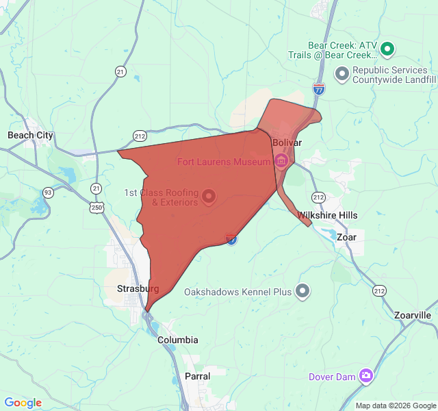 Map of septic coverage in Bolivar, OH