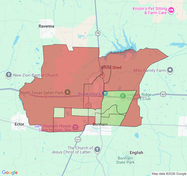 Map of septic coverage in Bonham, TX