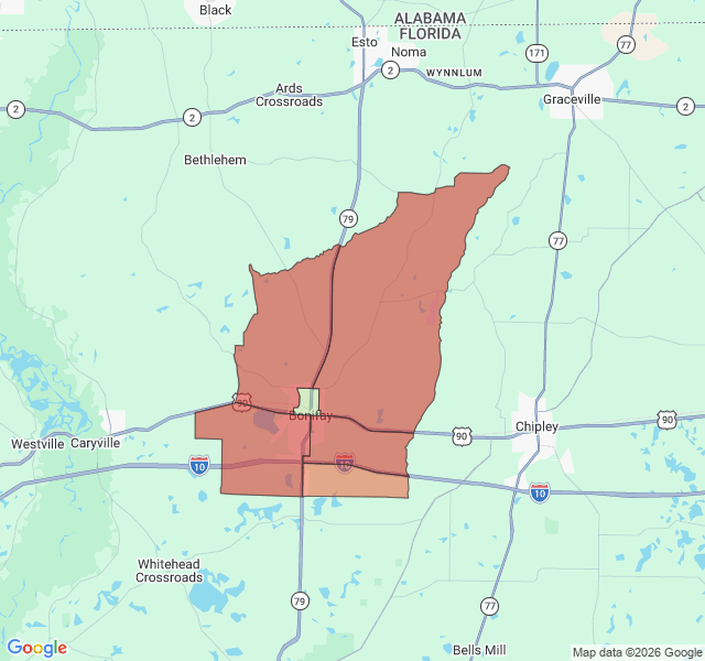 Map of septic coverage in Bonifay, FL