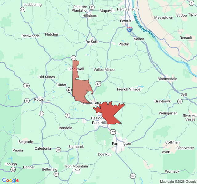 Map of septic coverage in Bonne Terre, MO