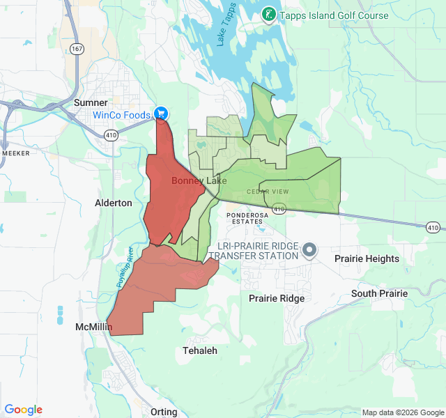Map of septic coverage in Bonney Lake, WA