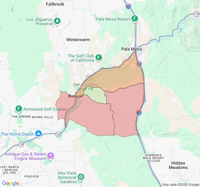 Map of septic coverage in Bonsall, CA
