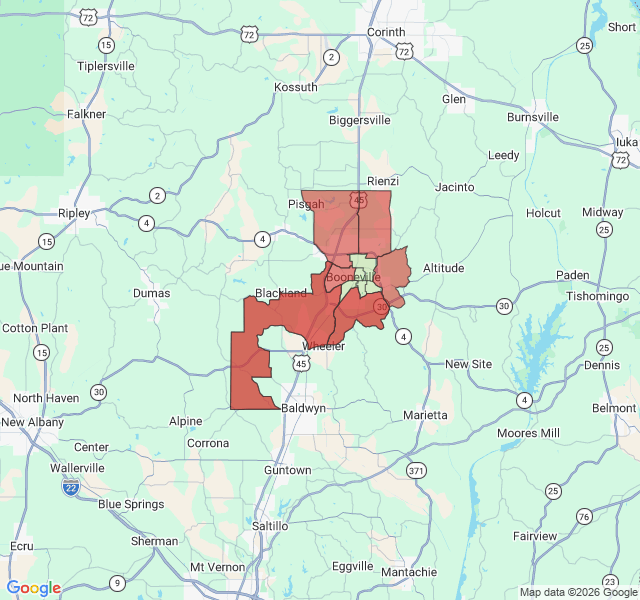 Map of septic coverage in Booneville, MS