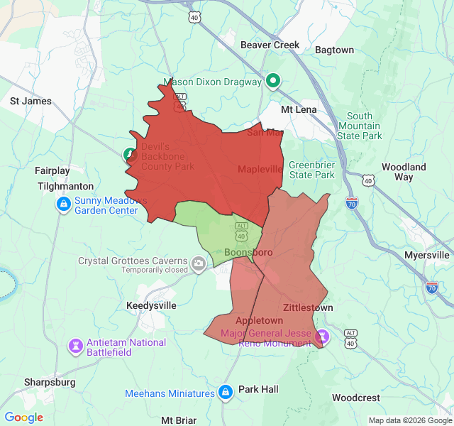 Map of septic coverage in Boonsboro, MD