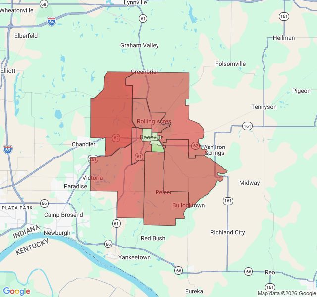 Map of septic coverage in Boonville, IN