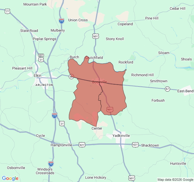 Map of septic coverage in Boonville, NC