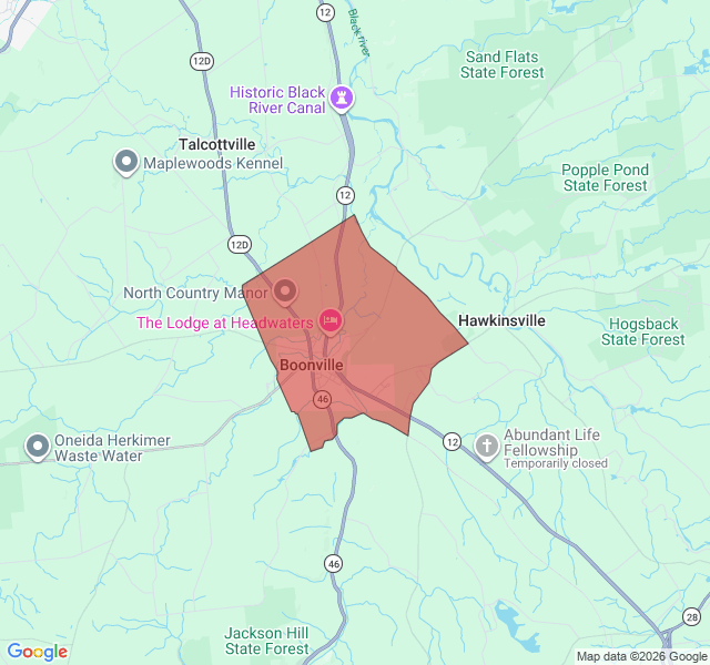 Map of septic coverage in Boonville, NY