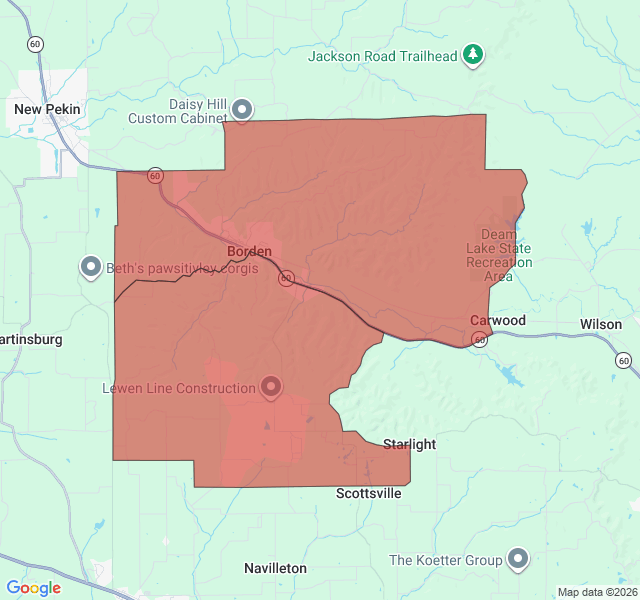 Map of septic coverage in Borden, IN