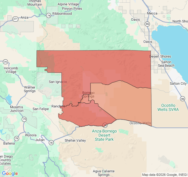 Map of septic coverage in Borrego Springs, CA