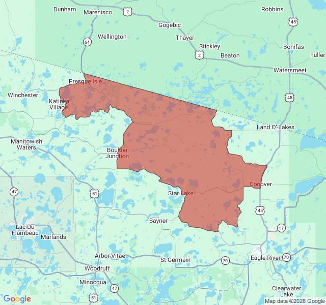 Map of septic coverage in Boulder Junction, WI
