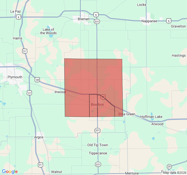 Map of septic coverage in Bourbon, IN