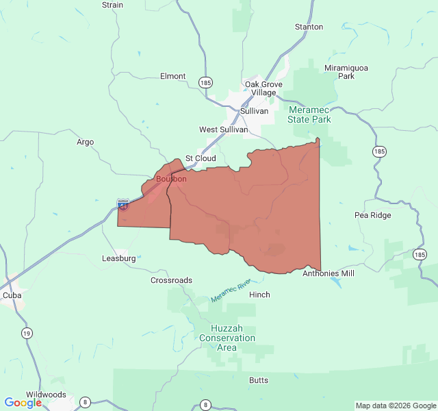 Map of septic coverage in Bourbon, MO