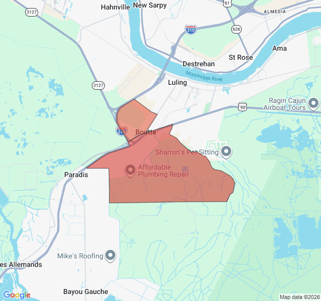 Map of septic coverage in Boutte, LA