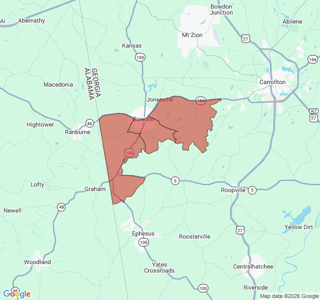 Map of septic coverage in Bowdon, GA