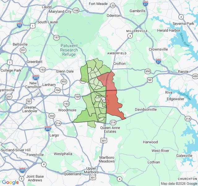 Map of septic coverage in Bowie, MD