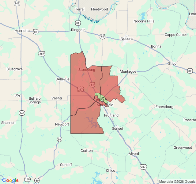 Map of septic coverage in Bowie, TX