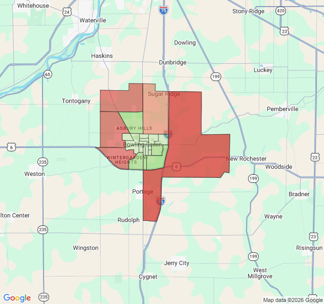 Map of septic coverage in Bowling Green, OH