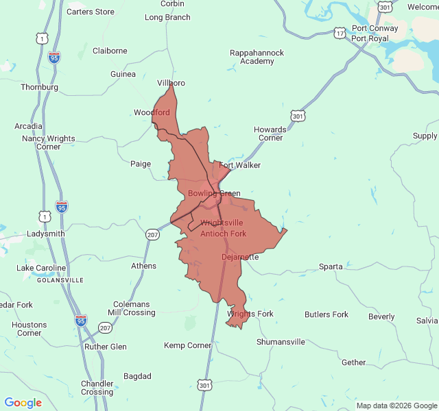 Map of septic coverage in Bowling Green, VA