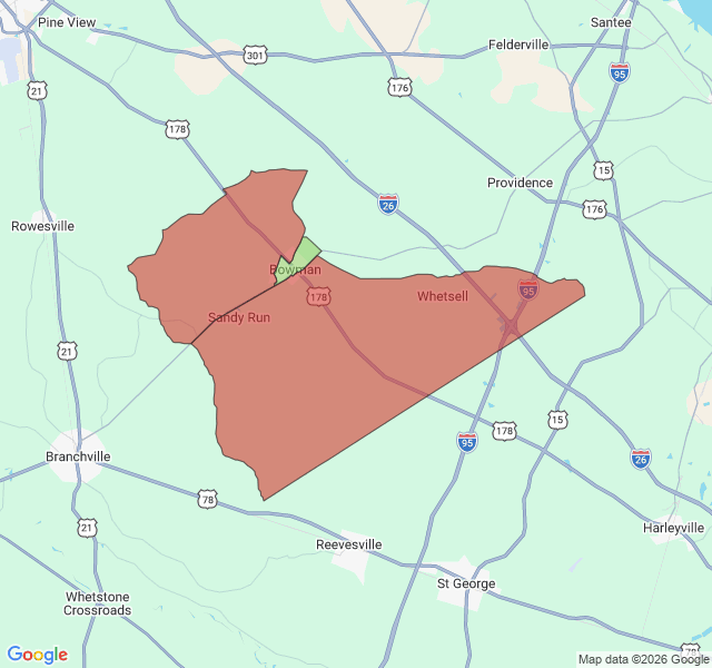 Map of septic coverage in Bowman, SC