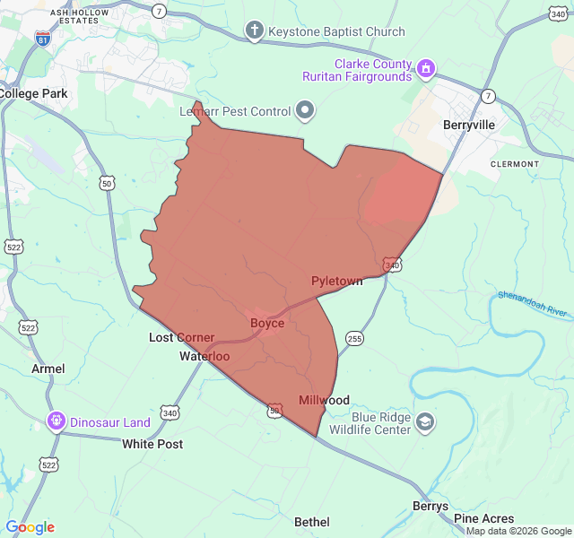 Map of septic coverage in Boyce, VA